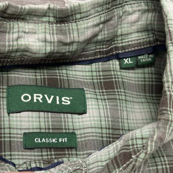 Orvis Flannel Shadow Tartan Plaid‎ Green Mens XL Slim Fit Button Shirt Preppy - Picture 4 of 9